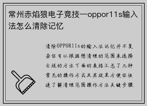 常州赤焰狼电子竞技—oppor11s输入法怎么清除记忆